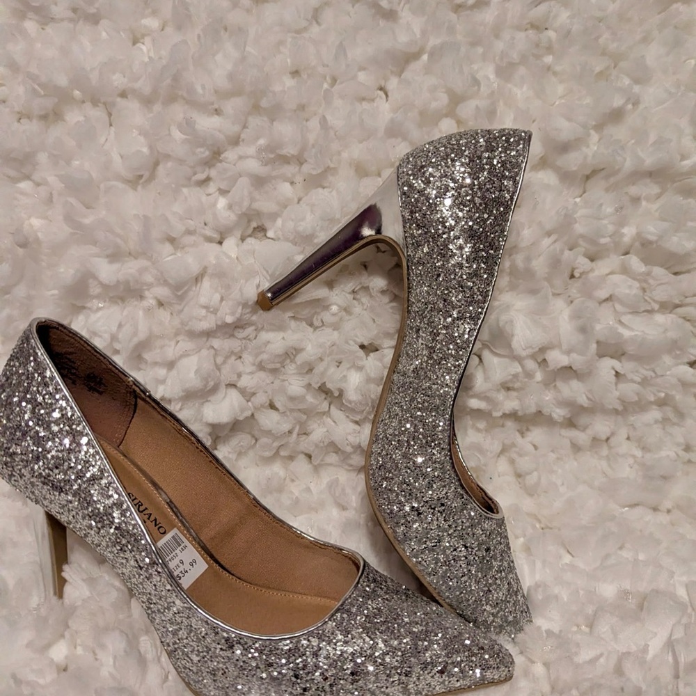 Christian Siriano Silver Glitter Heels